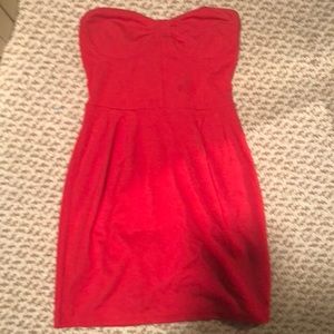 Red strapless cotton dress